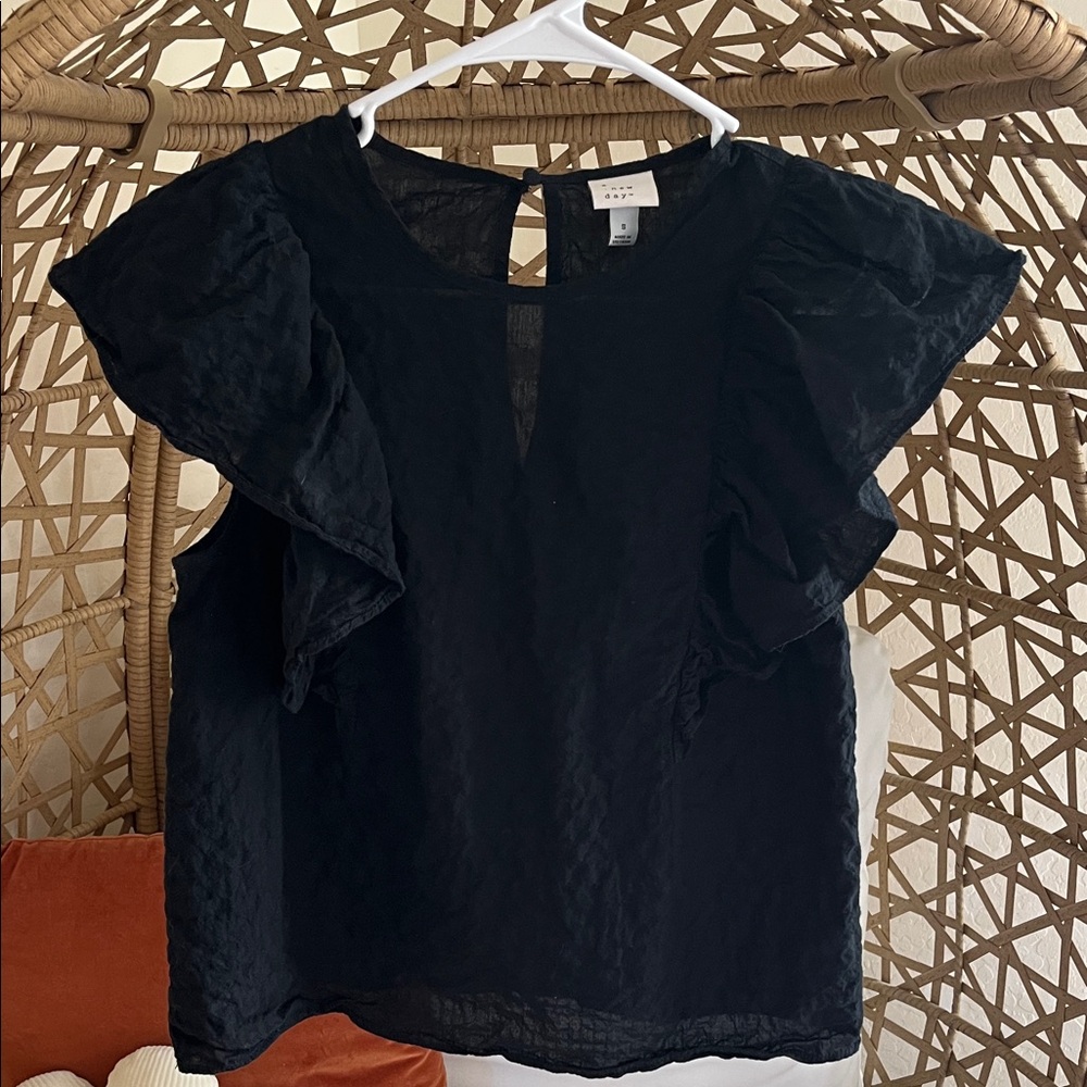 a new day Black Flutter Sleeve Blouse